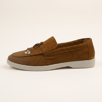 Women's Suede Penny Loafers with Gold Detail