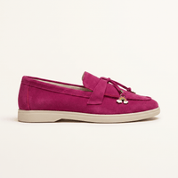 Women's Suede Penny Loafers with Gold Detail