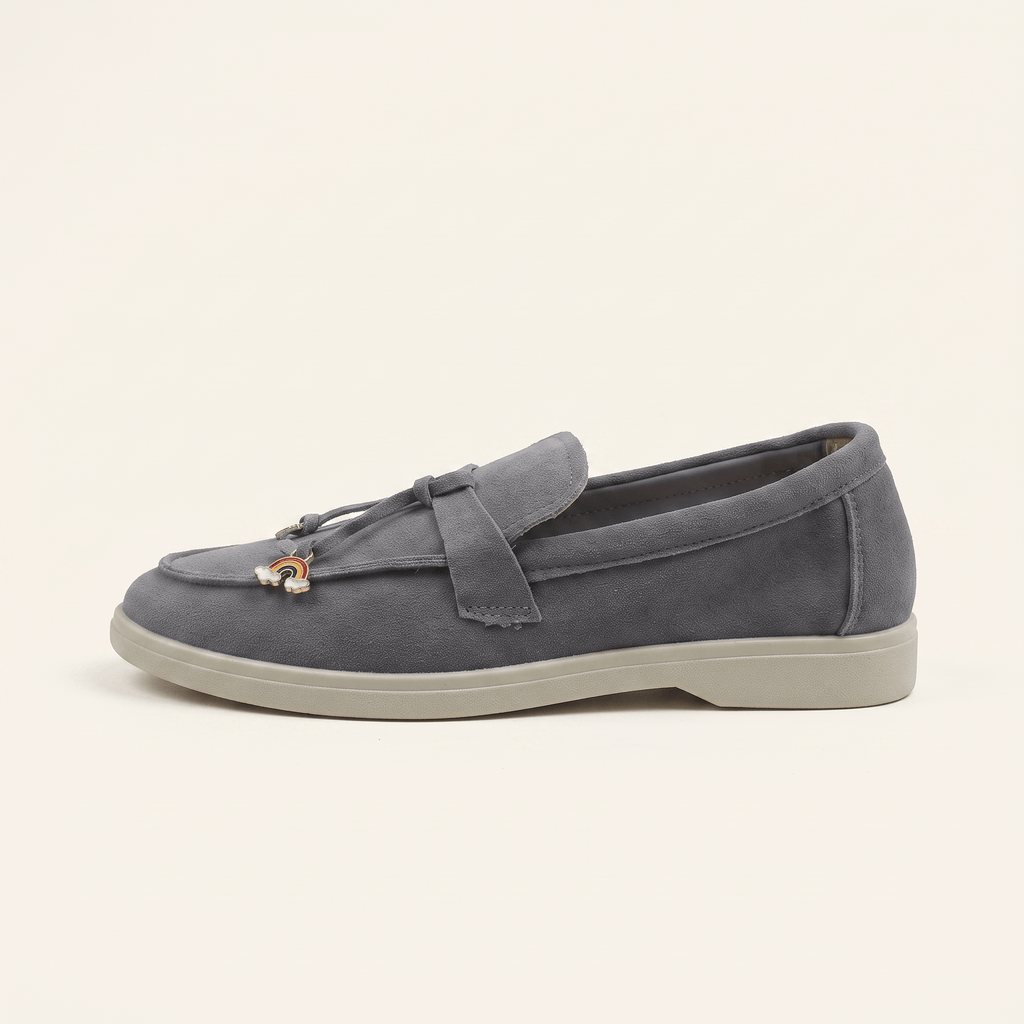 Women's Suede Penny Loafers with Gold Detail