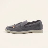 Women's Suede Penny Loafers with Gold Detail