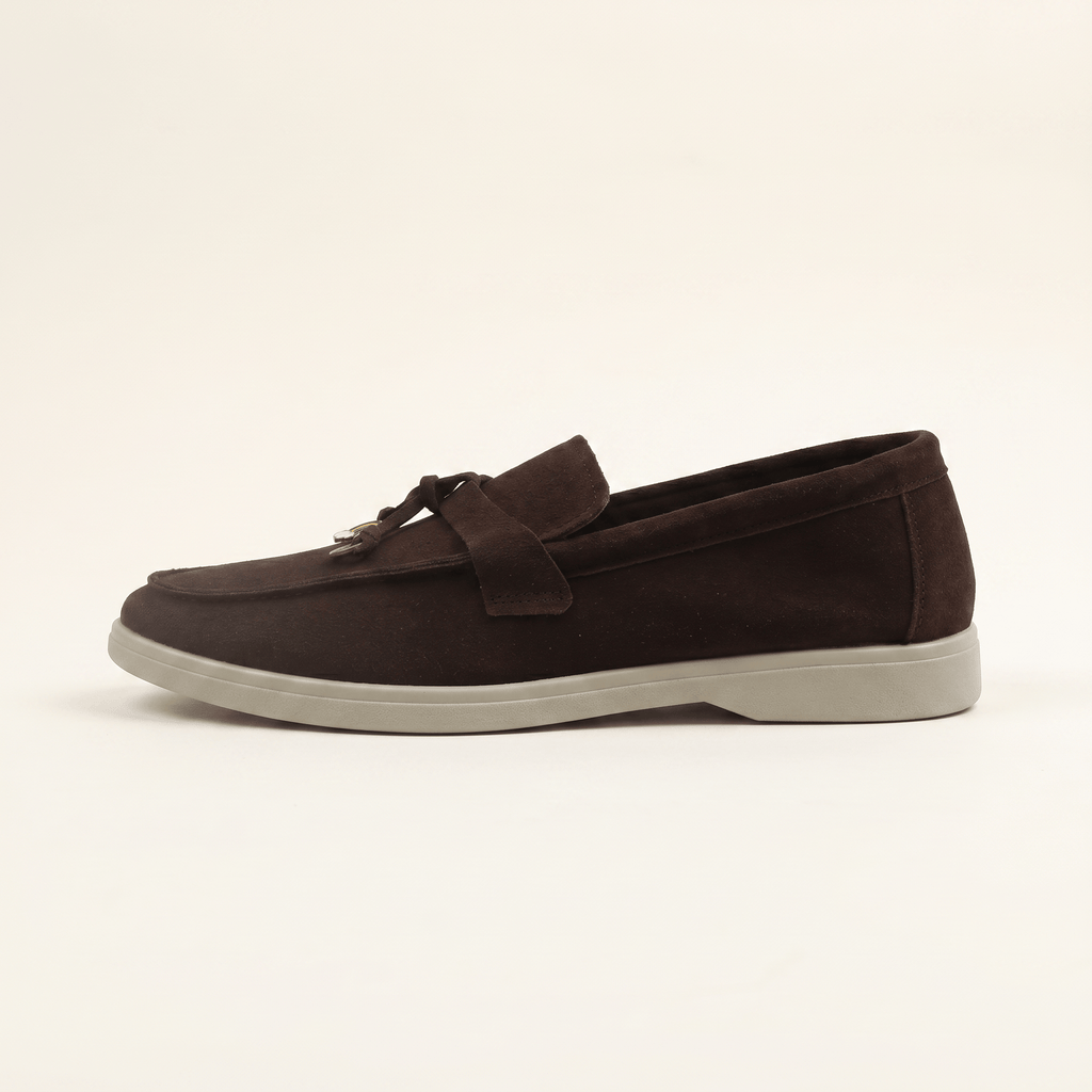 Women's Suede Penny Loafers with Gold Detail