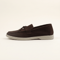 Women's Suede Penny Loafers with Gold Detail
