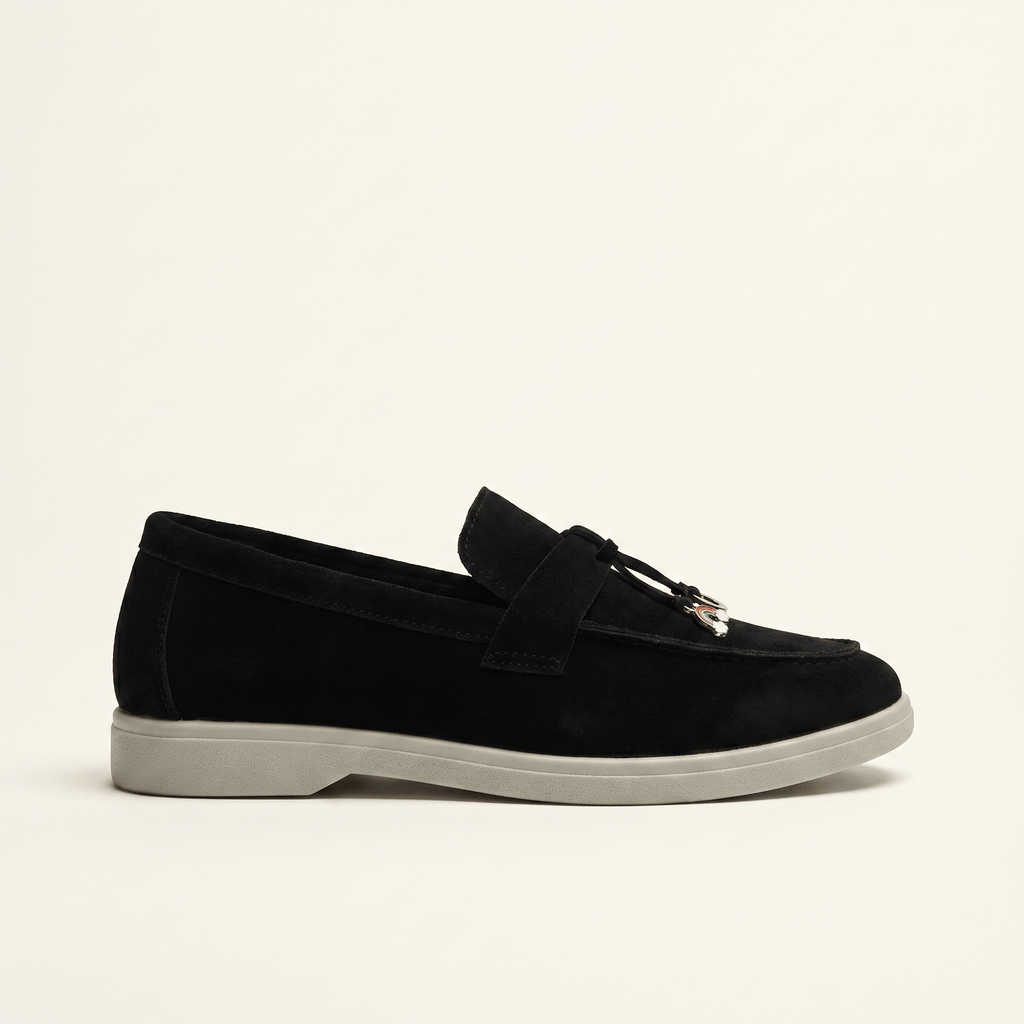 Women's Suede Penny Loafers with Gold Detail