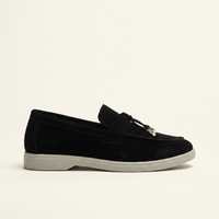 Women's Suede Penny Loafers with Gold Detail
