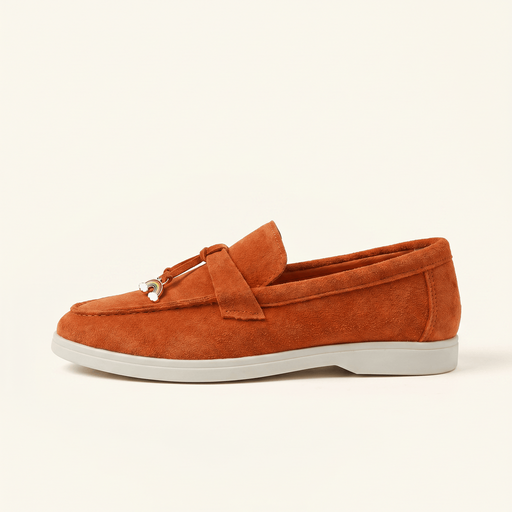 Women's Suede Penny Loafers with Gold Detail