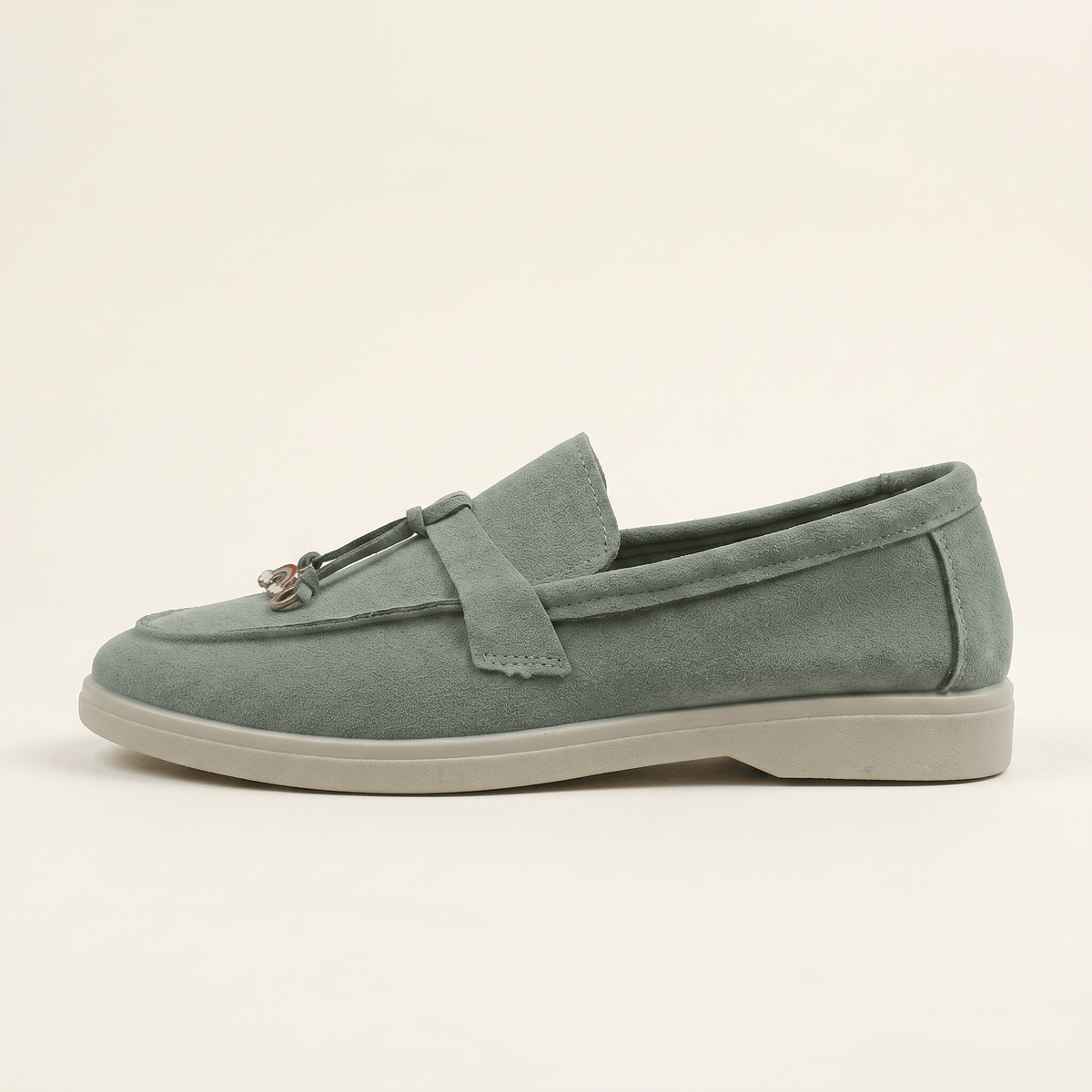 Women's Suede Penny Loafers with Gold Detail